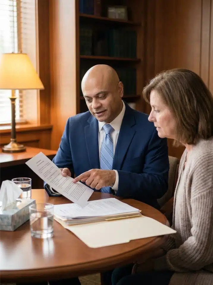 A man advising a woman across a table