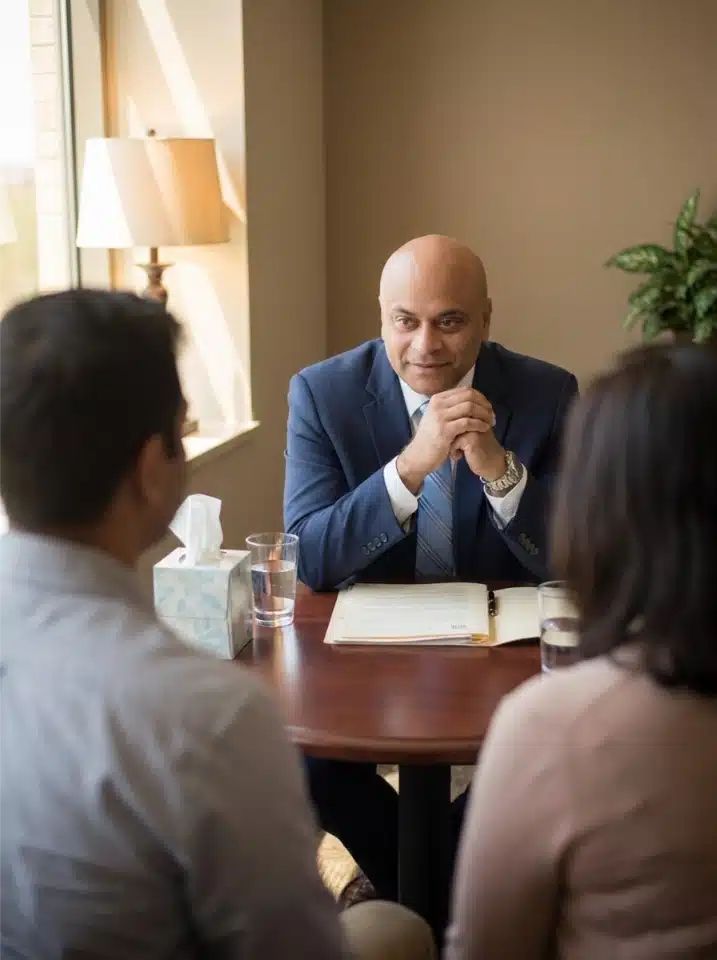 A man listening during a consultation in a meeting room